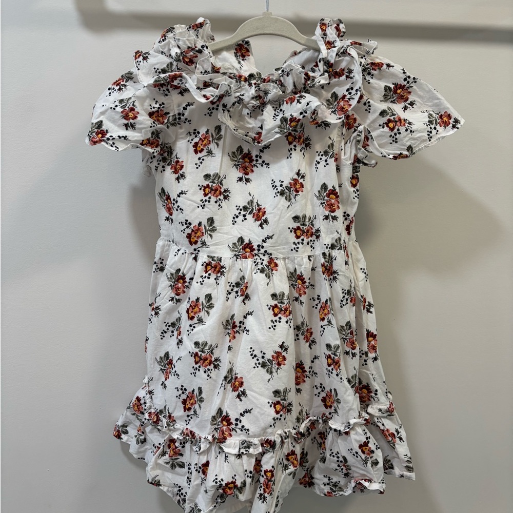 Janie and Jack White Dress with Rust and Green Floral Print